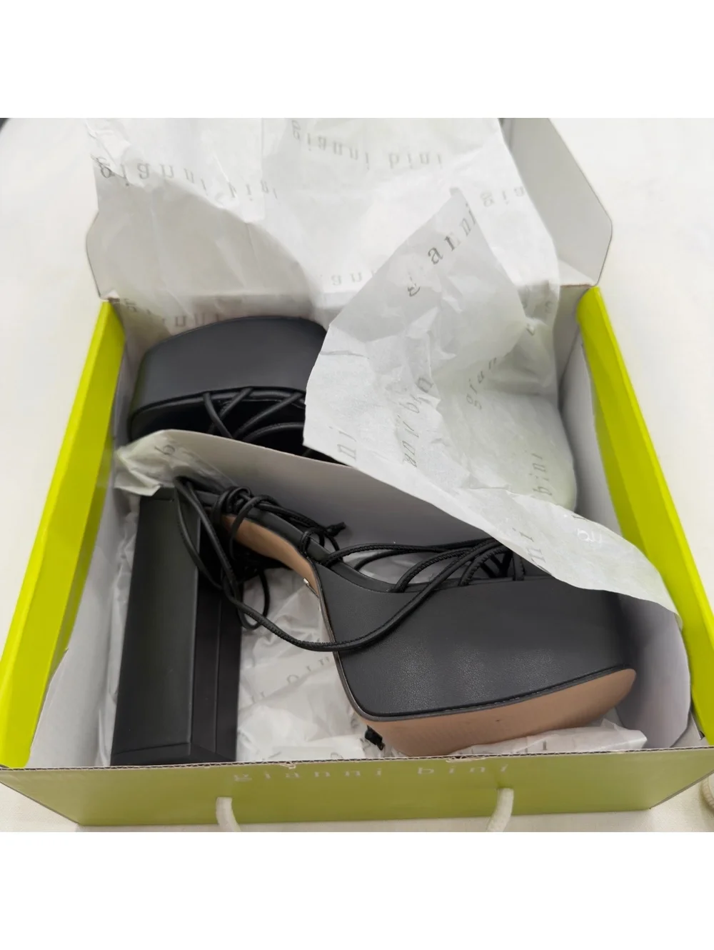 NEW Gianni Bini Rixey Leather Black Platform Chunky Block Heels Strappy Lace Up